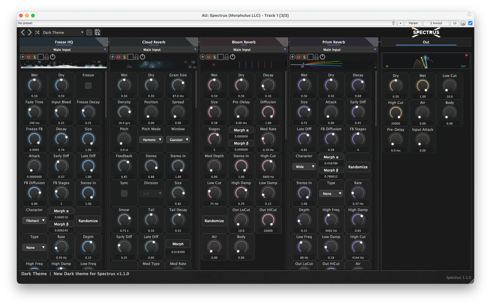 Spectrus plugin wide overview in the new dark theme